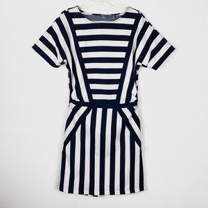 Vince Black & White Striped Cutout Open Back Dress
